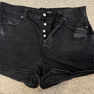 High waisted slouchy straight jean shorts